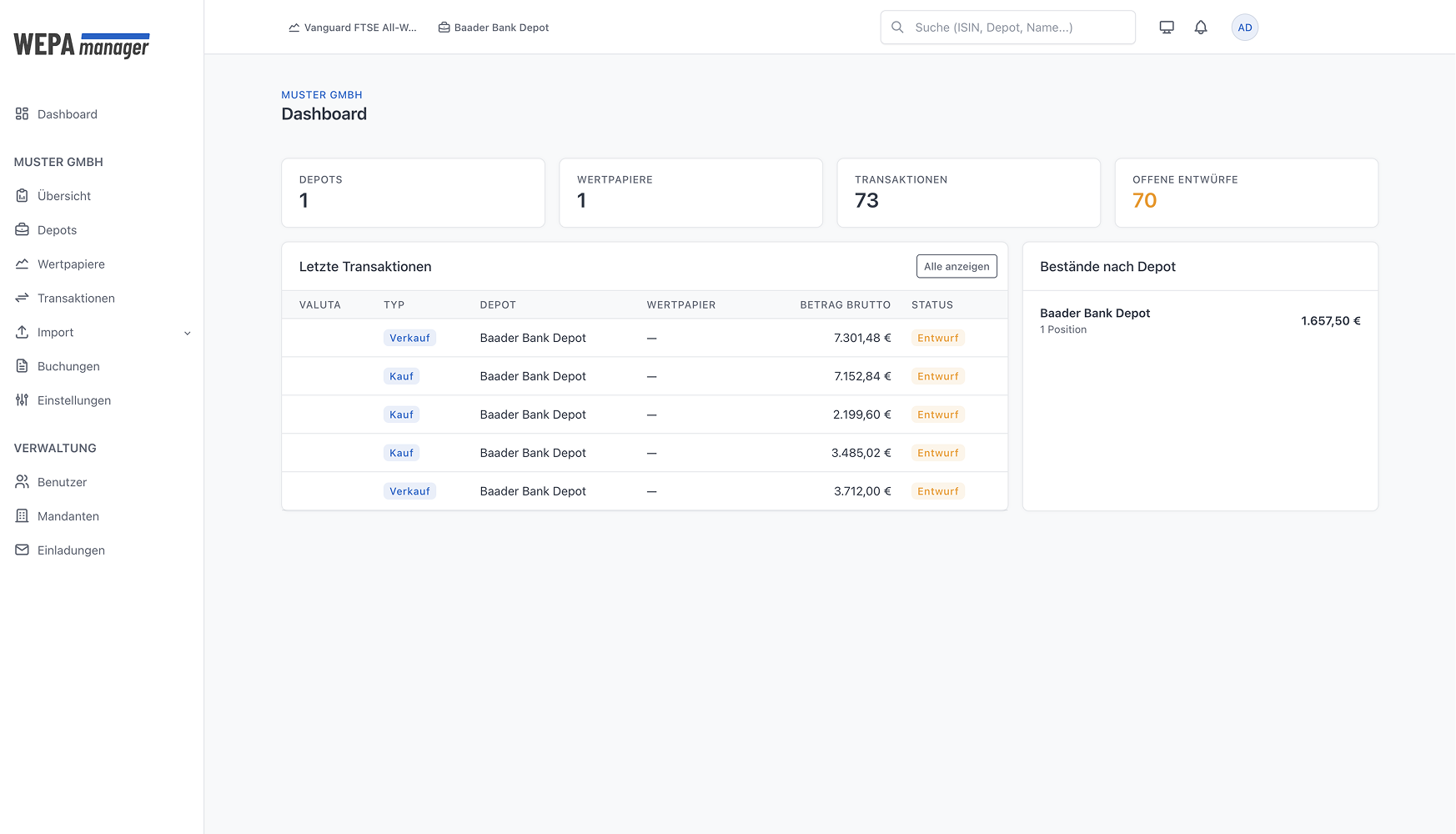 wepa-manager Bestandsübersicht